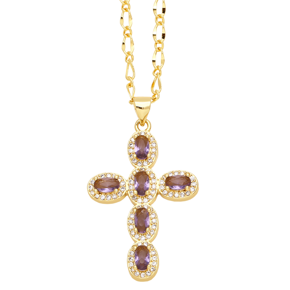 Vintage Style Cross Stainless Steel Copper Plating Inlay Zircon 18k Gold Plated Pendant Necklace display picture 3