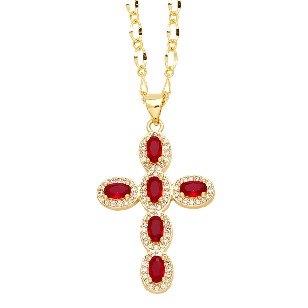 Vintage Style Cross Stainless Steel Copper Plating Inlay Zircon 18k Gold Plated Pendant Necklace display picture 4