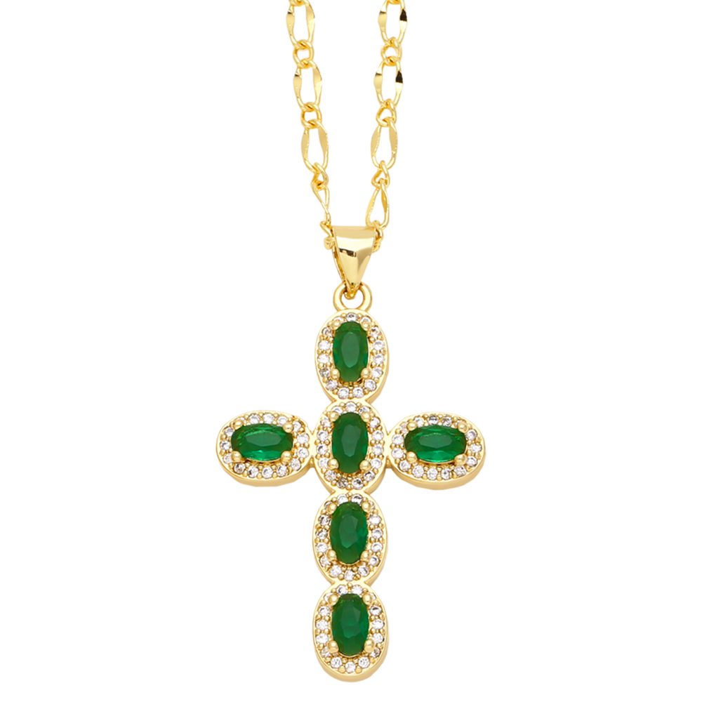 Vintage Style Cross Stainless Steel Copper Plating Inlay Zircon 18k Gold Plated Pendant Necklace display picture 5