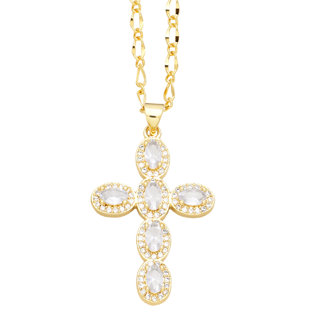 Vintage Style Cross Stainless Steel Copper Plating Inlay Zircon 18k Gold Plated Pendant Necklace display picture 7