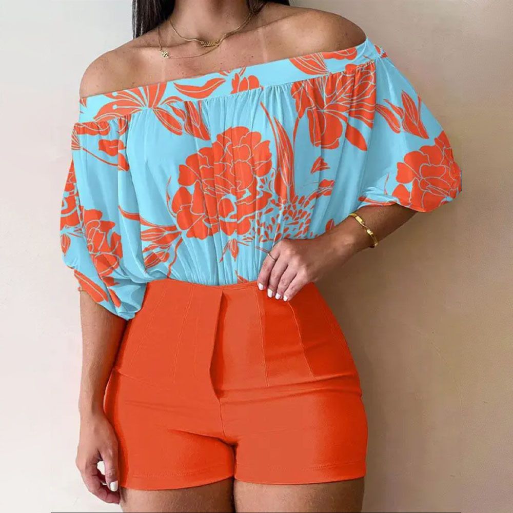 Women's Fashion Colorful Flower Rayon Spandex Polyester Printing Pocket Washed Shorts Sets display picture 2