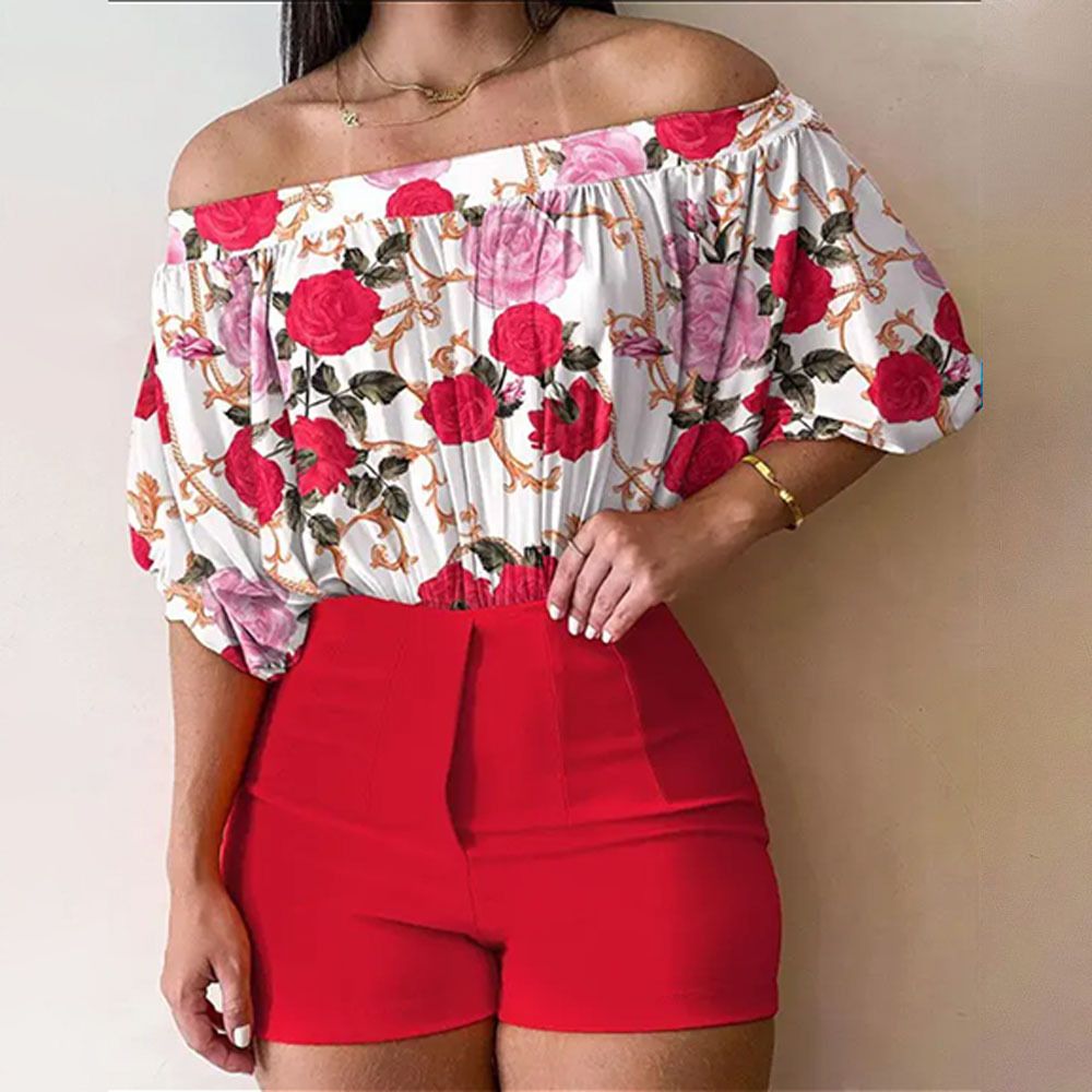 Women's Fashion Colorful Flower Rayon Spandex Polyester Printing Pocket Washed Shorts Sets display picture 3