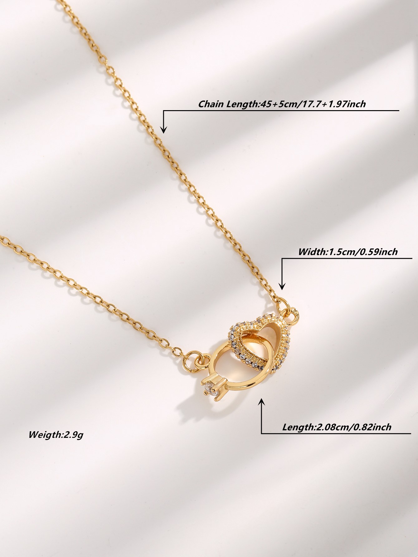 Style Simple Forme De Cœur Queue De Poisson Acier Au Titane Placage Incruster Zircon Plaqué Or Collier display picture 5