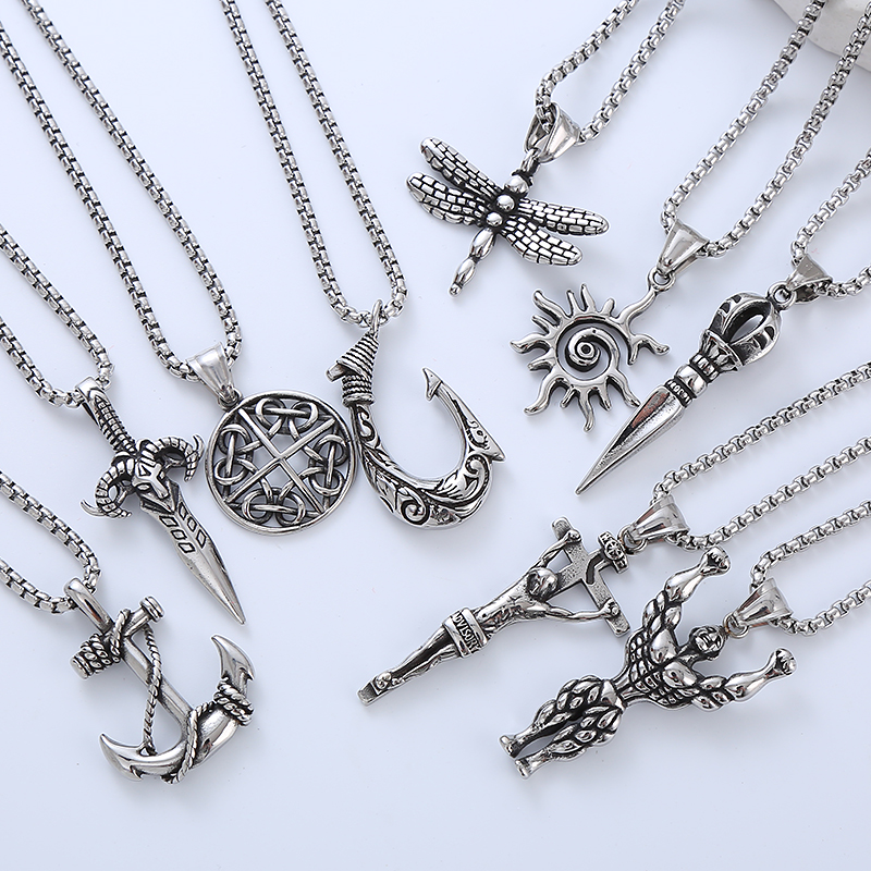 Cool Style Human Anchor Dragonfly 304 Stainless Steel No Inlaid Men'S Pendant Necklace Long Necklace display picture 9