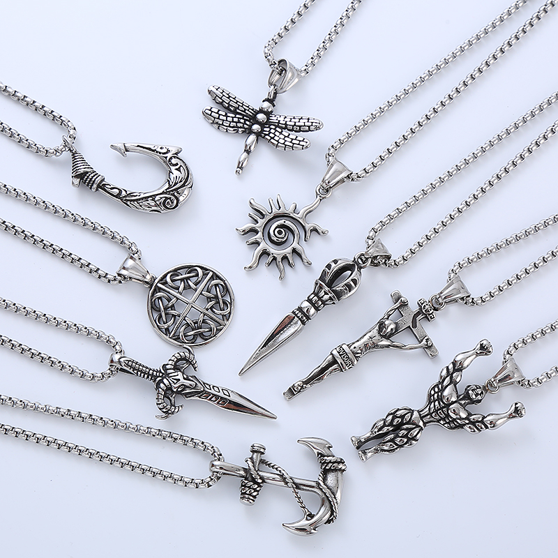 Cool Style Human Anchor Dragonfly 304 Stainless Steel No Inlaid Men'S Pendant Necklace Long Necklace display picture 8