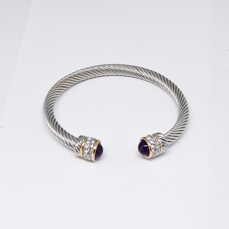 Retro C Shape Stainless Steel Inlay Natural Stone Pearl Twisted Cable Bracele display picture 1