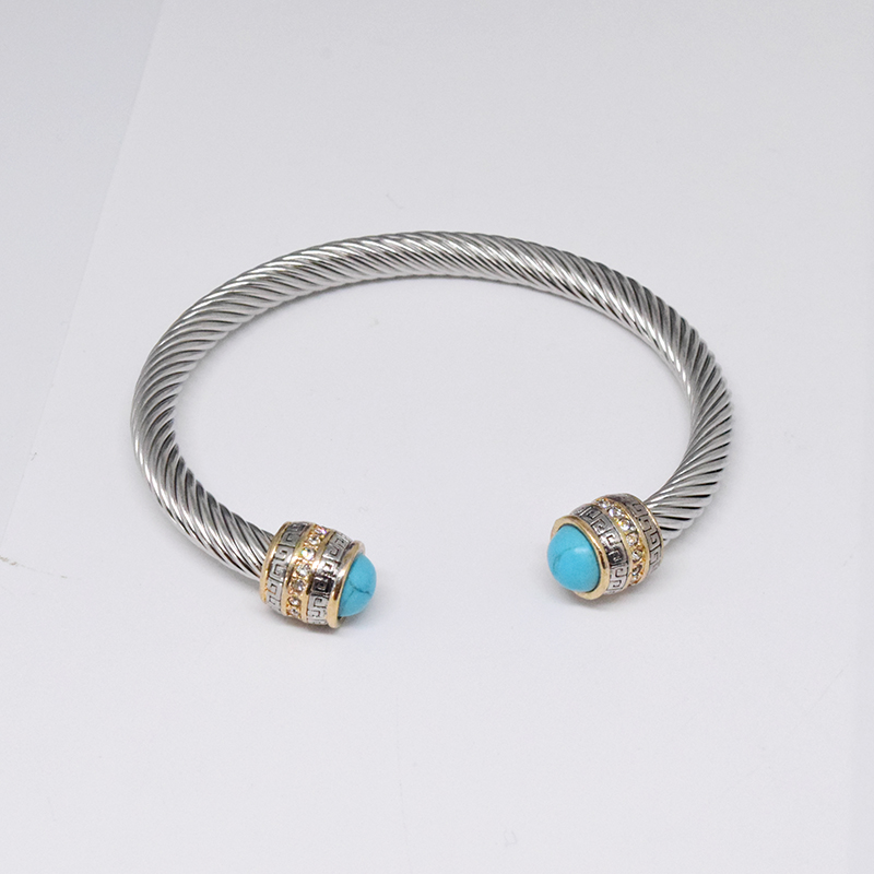 Retro C Shape Stainless Steel Inlay Natural Stone Pearl Twisted Cable Bracele display picture 6