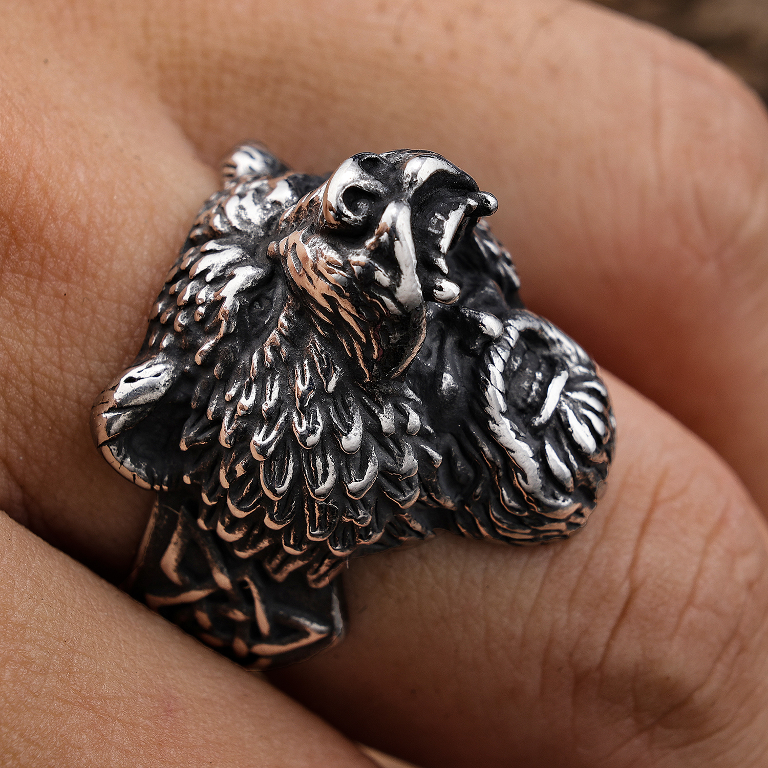 Retro Punk Bear 304 Stainless Steel Polishing Men'S Rings display picture 4