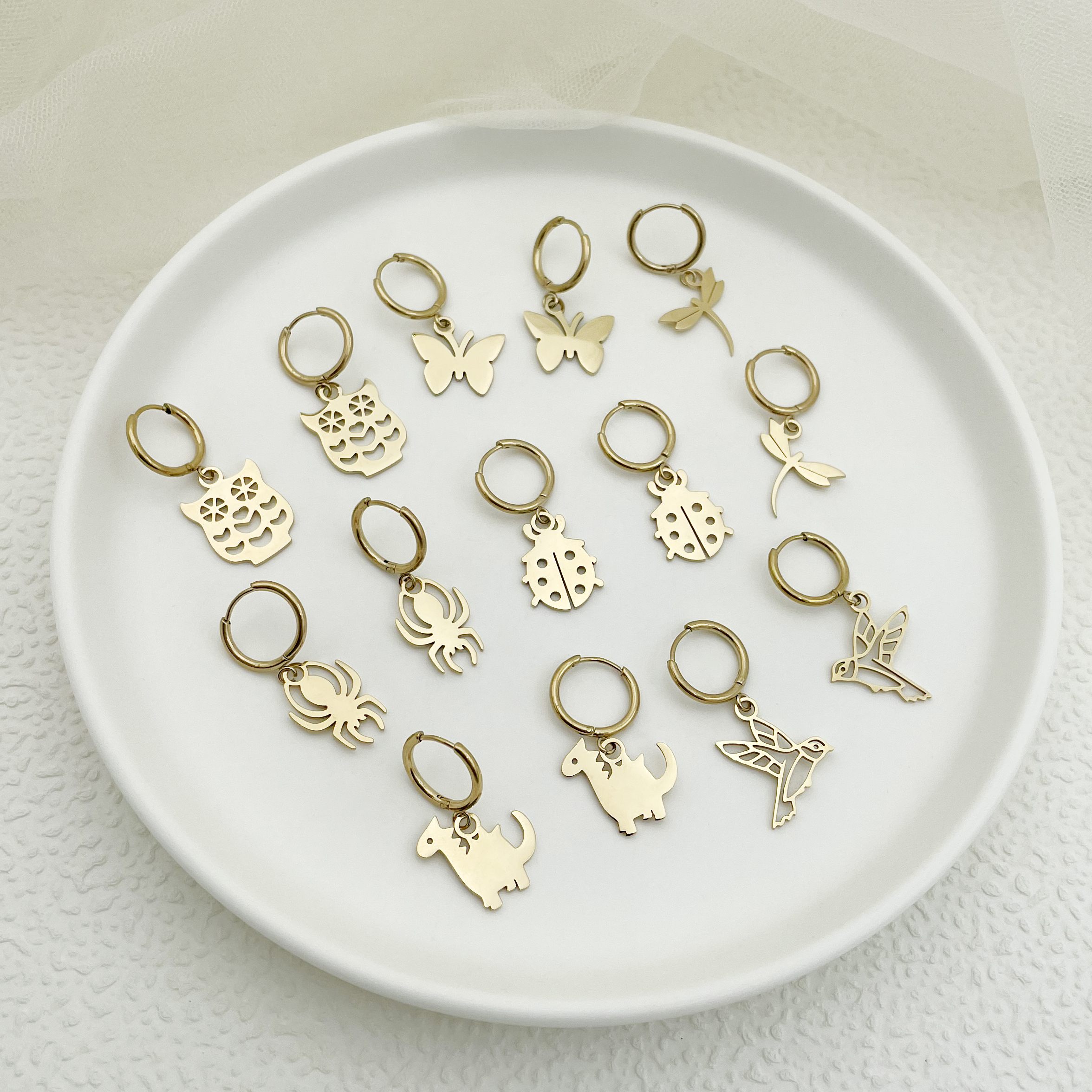 1 Pair Simple Style Animal Cross Airplane Plating 304 Stainless Steel 14K Gold Plated Earrings display picture 4