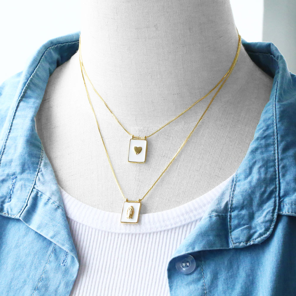 Casual Simple Style Human Heart Shape Rectangle Stainless Steel Copper Enamel Plating 18k Gold Plated Pendant Necklace Long Necklace display picture 8