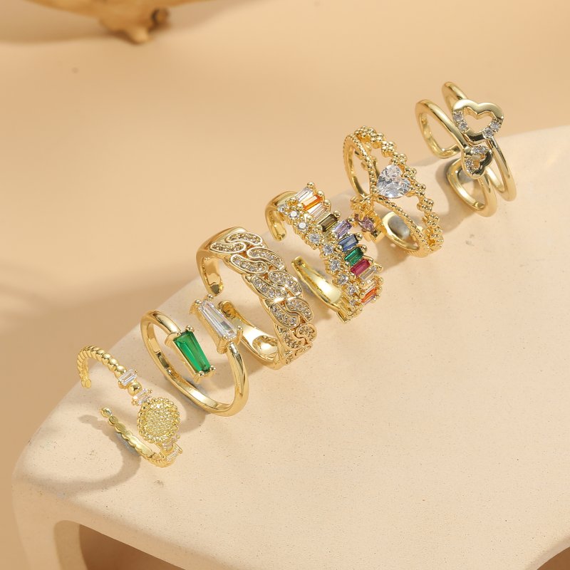 Elegant Luxuriös Herzform Kupfer Überzug Inlay Zirkon 14 Karat Vergoldet Ringe display picture 1