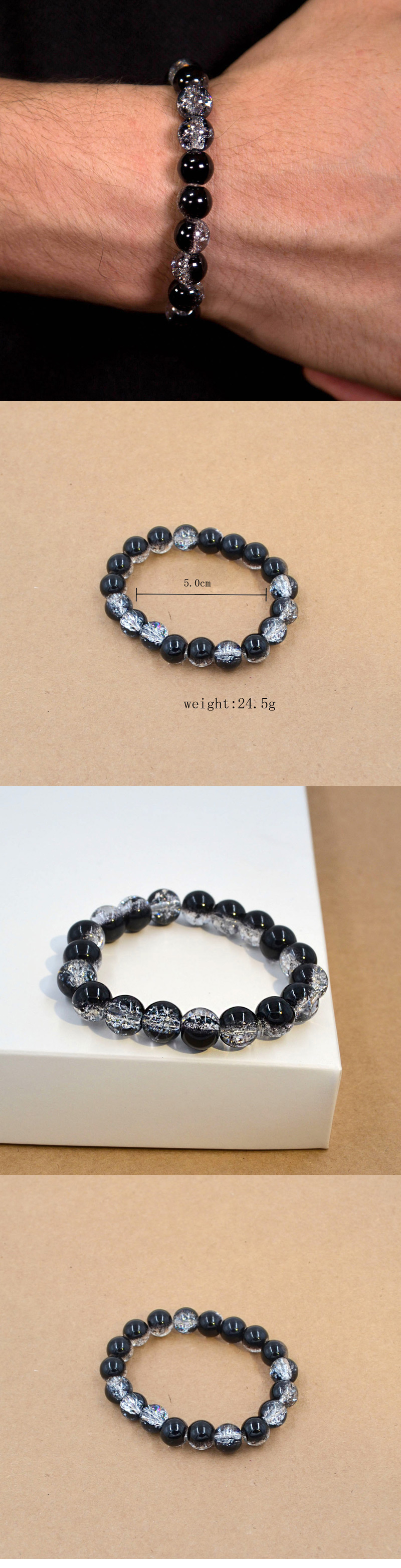 Casual Simple Style Round Glass Bead Beaded Men's Bracelets display picture 1