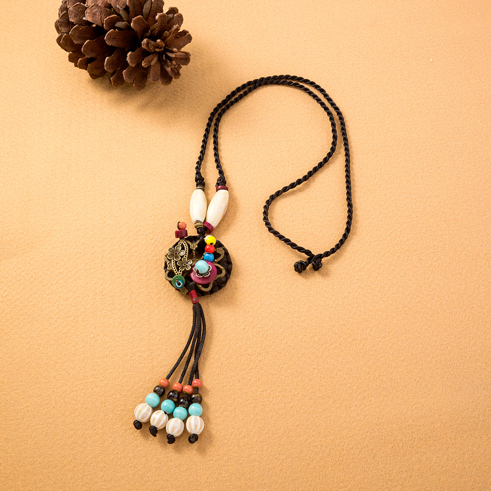 Ethnic Style Bohemian Tassel Flower Natural Stone Nylon Wholesale Pendant Necklace display picture 2