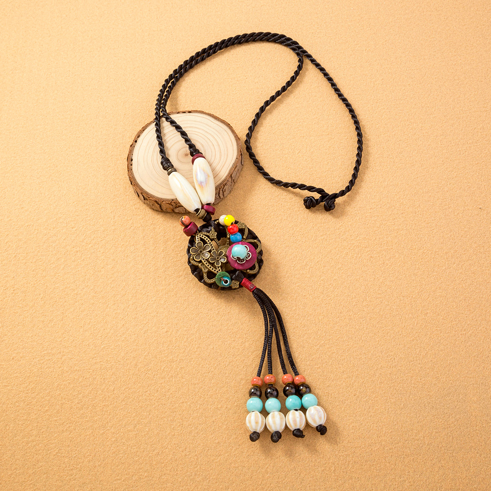Ethnic Style Bohemian Tassel Flower Natural Stone Nylon Wholesale Pendant Necklace display picture 4