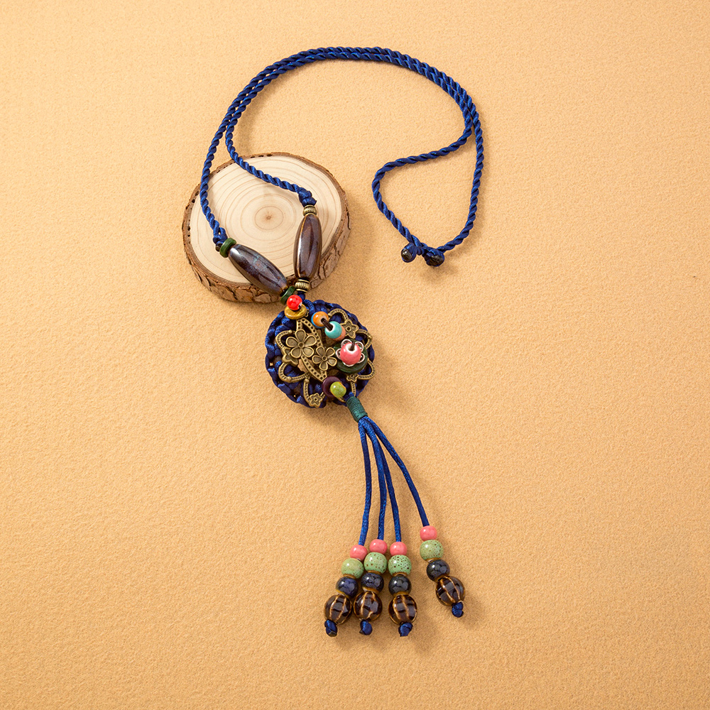 Ethnic Style Bohemian Tassel Flower Natural Stone Nylon Wholesale Pendant Necklace display picture 9