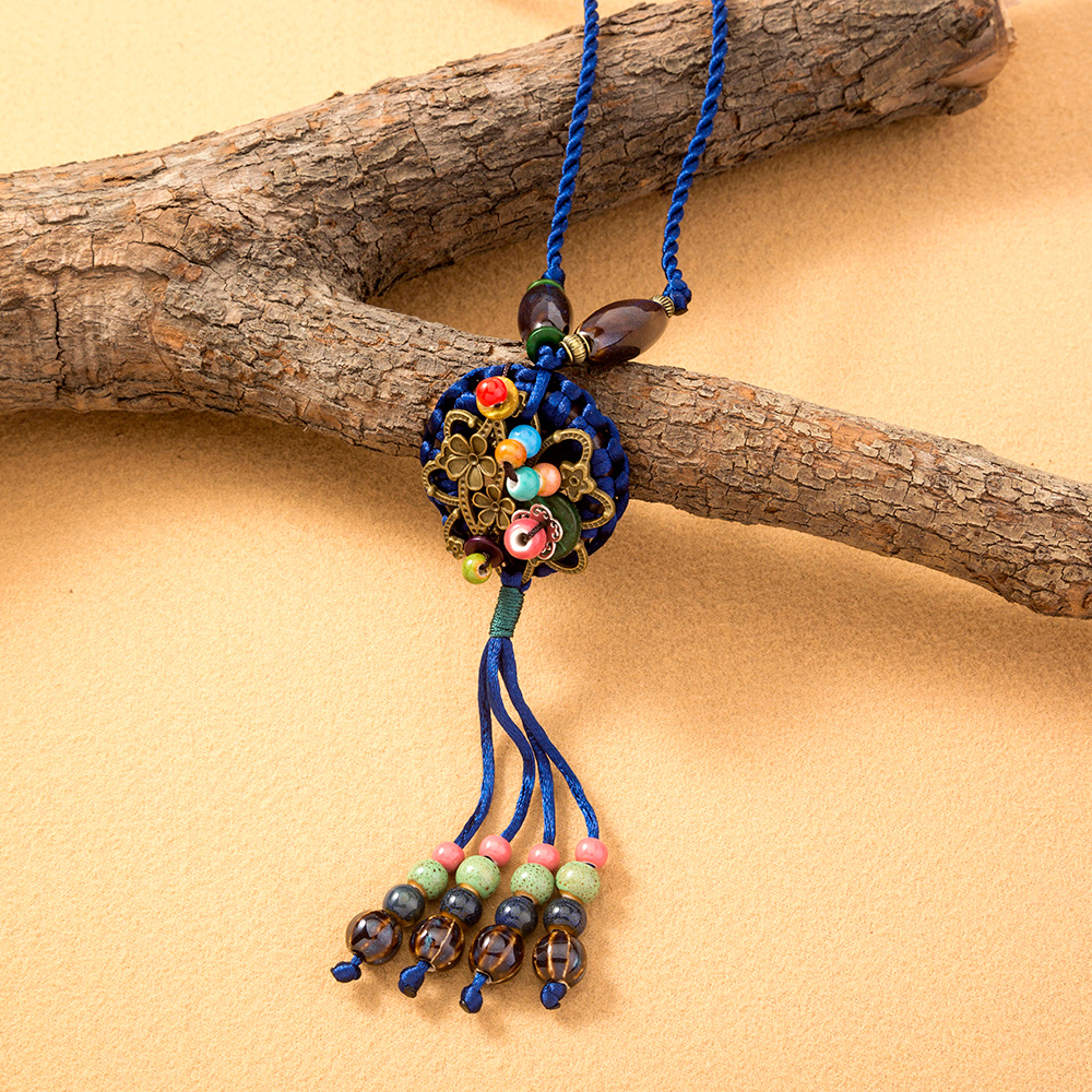 Ethnic Style Bohemian Tassel Flower Natural Stone Nylon Wholesale Pendant Necklace display picture 7