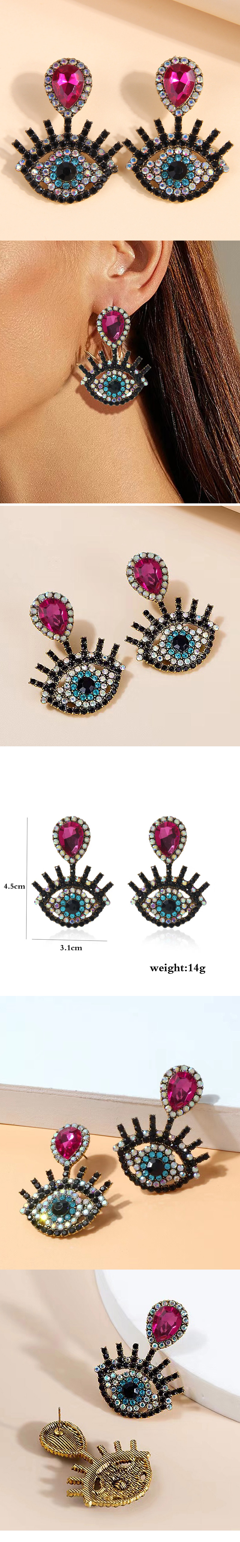 1 Pair Vintage Style Shiny Devil's Eye Inlay Alloy Rhinestones Drop Earrings display picture 1