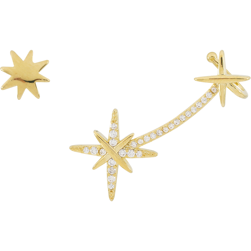 1 Paar Einfacher Stil Koreanische Art Stern Asymmetrisch Inlay Legierung Strasssteine Ohrclips Ohrstecker display picture 2