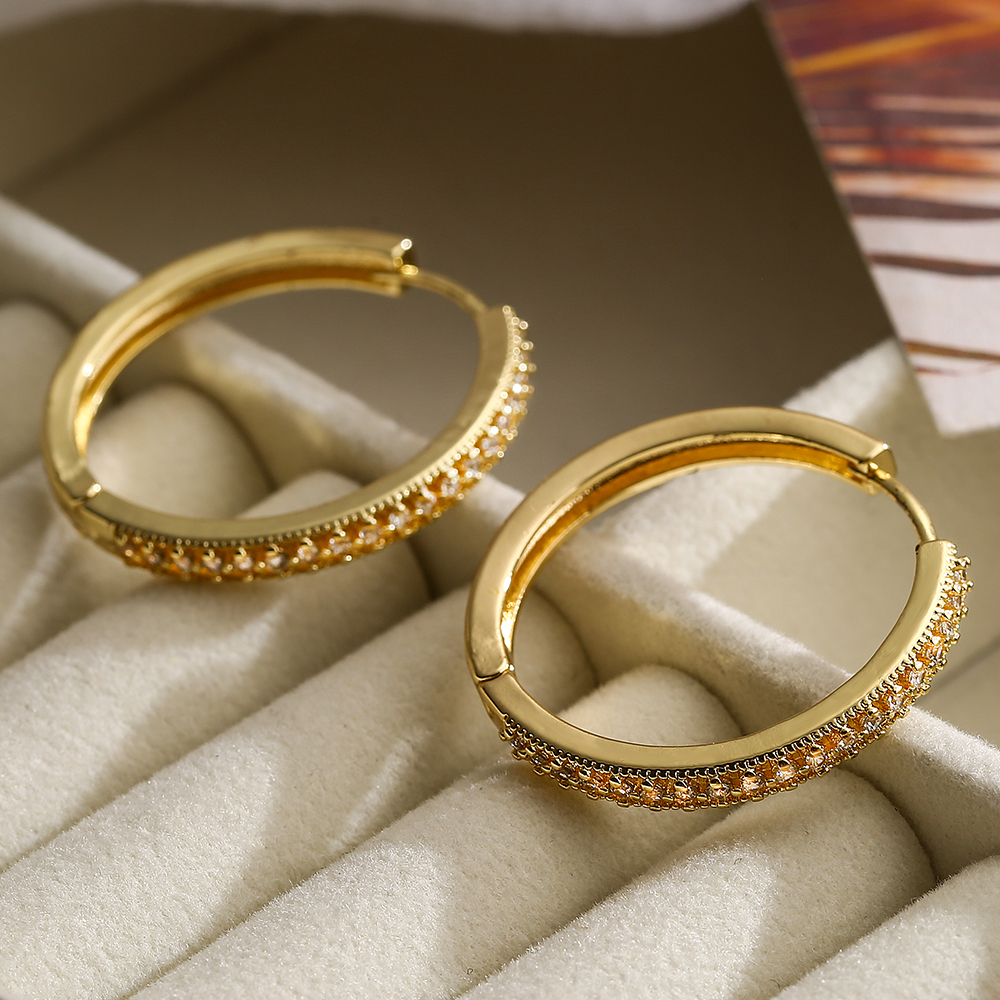 1 Pair Simple Style Round Plating Inlay Copper Zircon 18k Gold Plated Hoop Earrings display picture 2