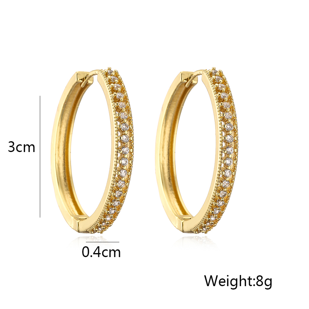 1 Pair Simple Style Round Plating Inlay Copper Zircon 18k Gold Plated Hoop Earrings display picture 1
