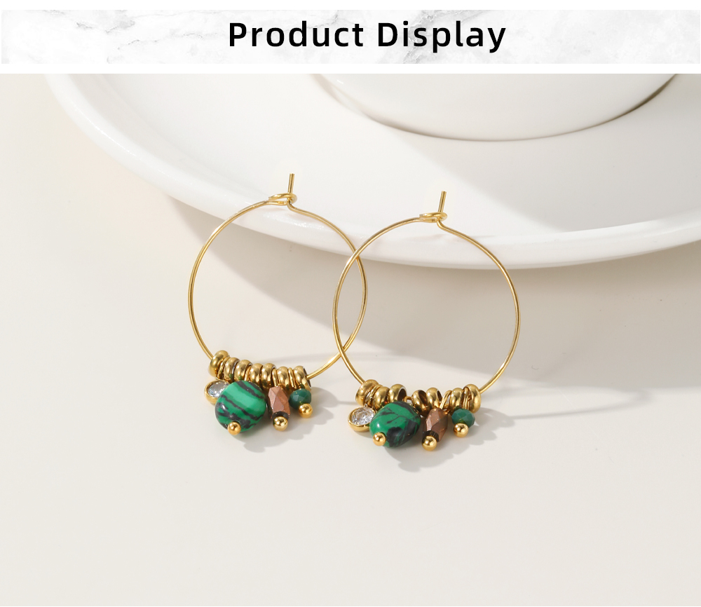 1 Pair Ig Style French Style Circle Beaded Plating Inlay Stainless Steel Rhinestones 14k Gold Plated Hoop Earrings display picture 5