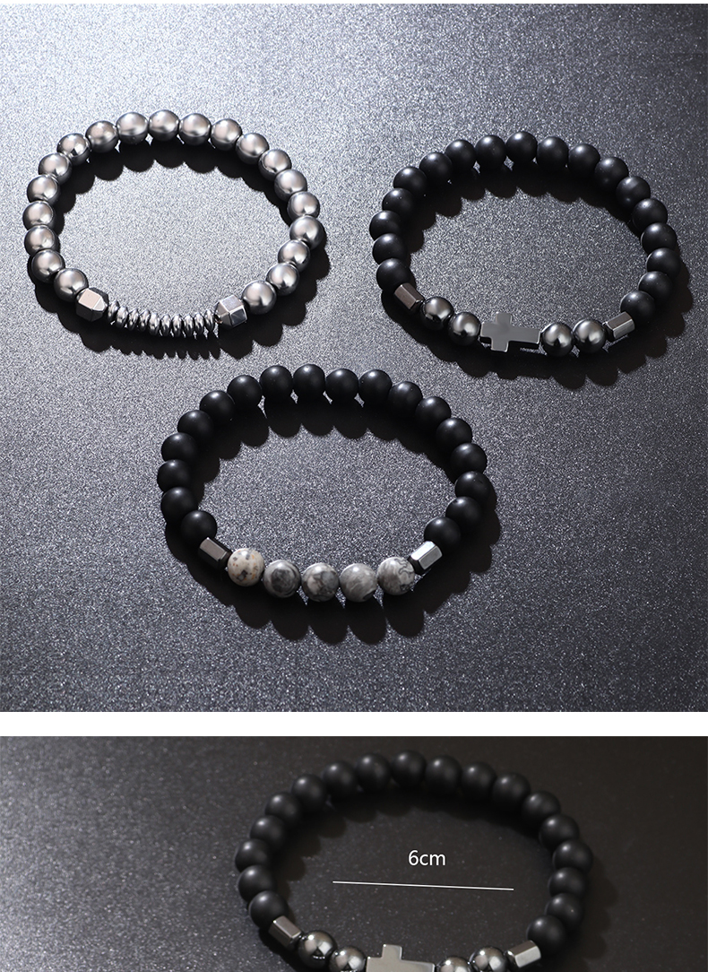 Hip-hop Cross Natural Stone Beaded Men's Bracelets display picture 1