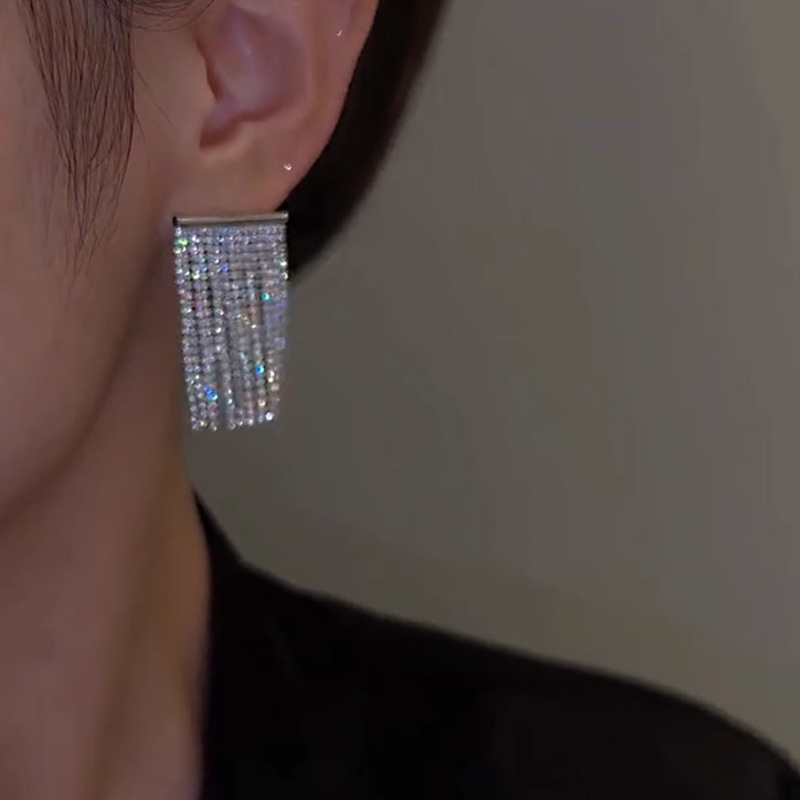 1 Pair Korean Style Square Inlay Alloy Rhinestones Drop Earrings display picture 1