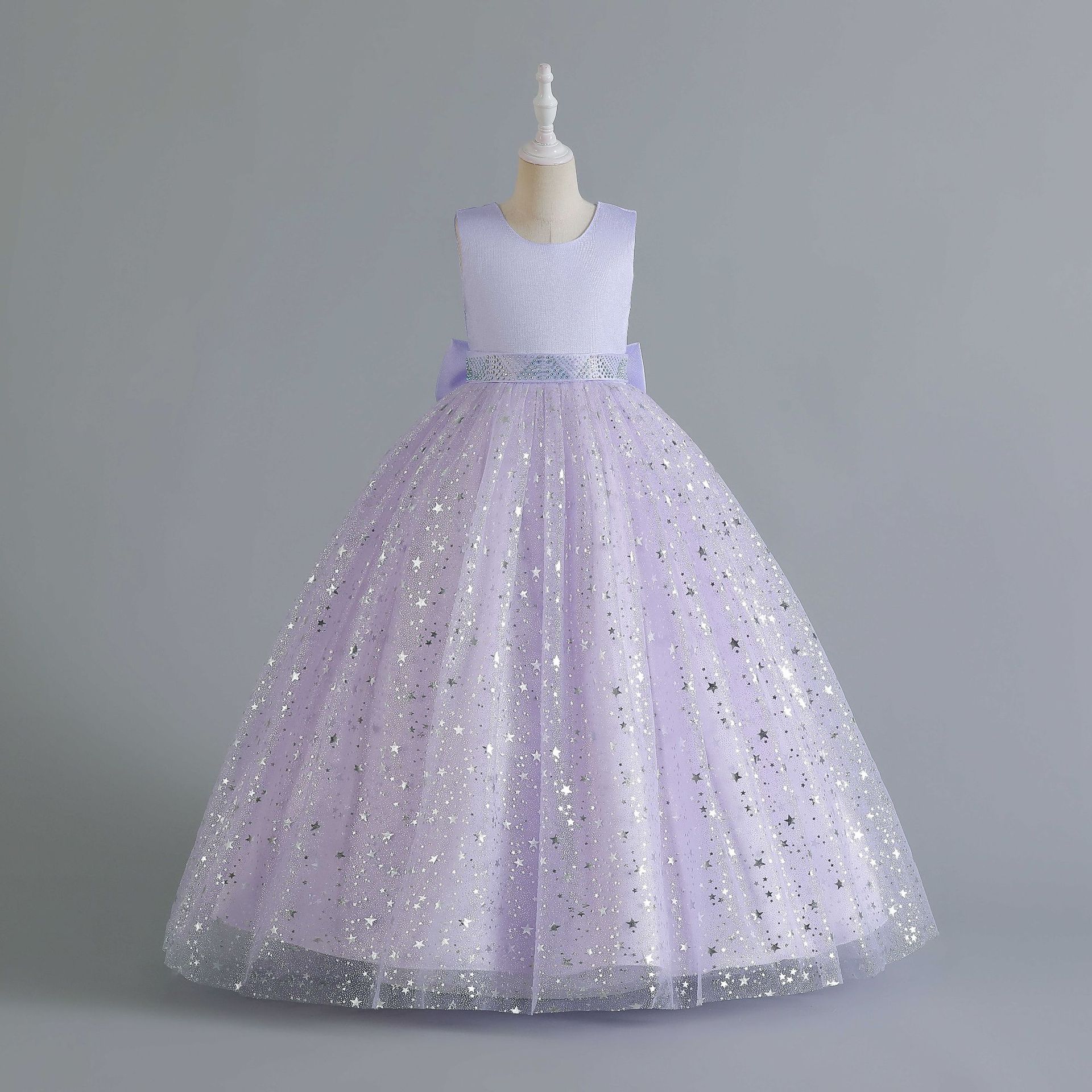 Elegant Princess Solid Color Sequins Bow Back Polyester Girls Dresses display picture 6