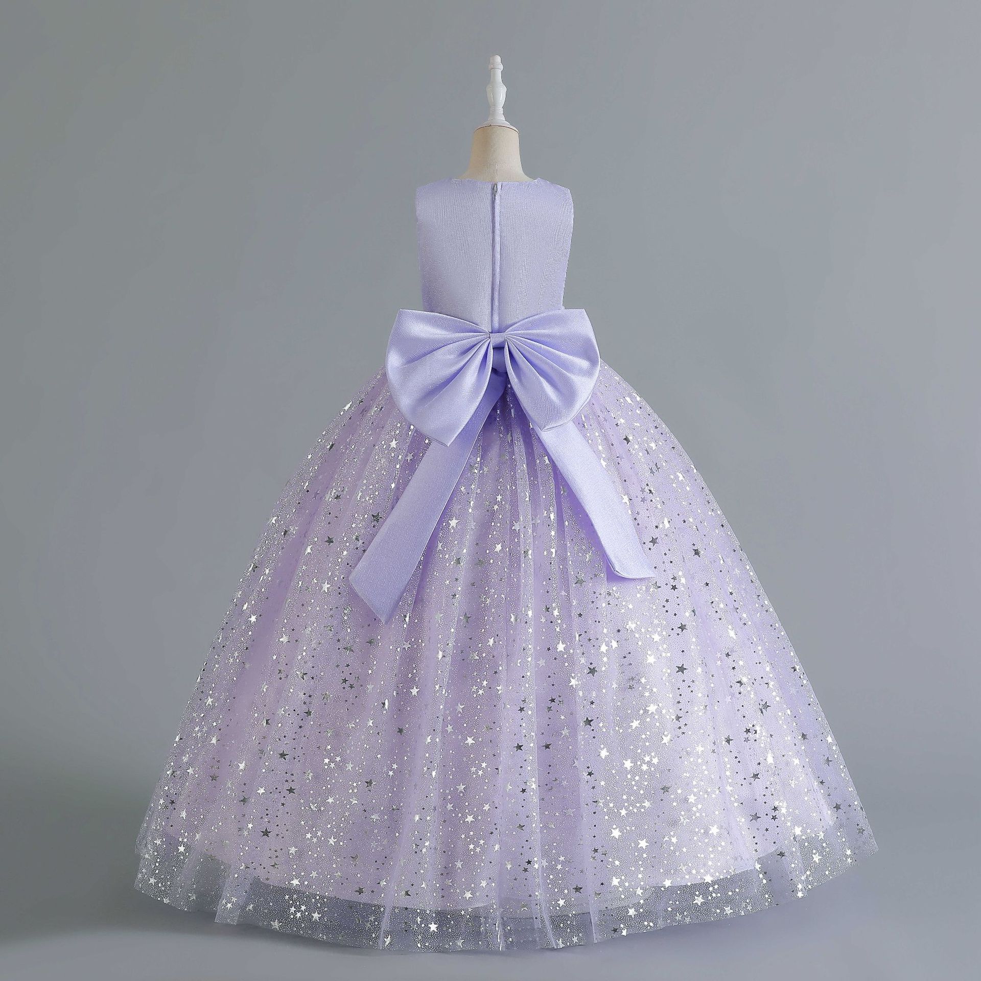 Elegant Princess Solid Color Sequins Bow Back Polyester Girls Dresses display picture 7
