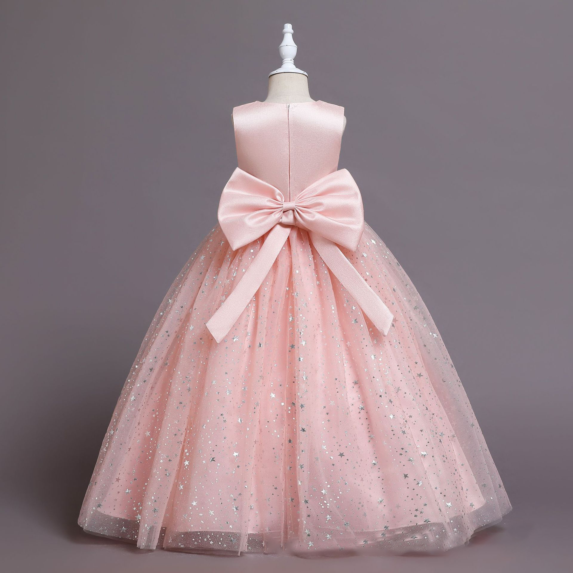 Elegant Princess Solid Color Sequins Bow Back Polyester Girls Dresses display picture 5