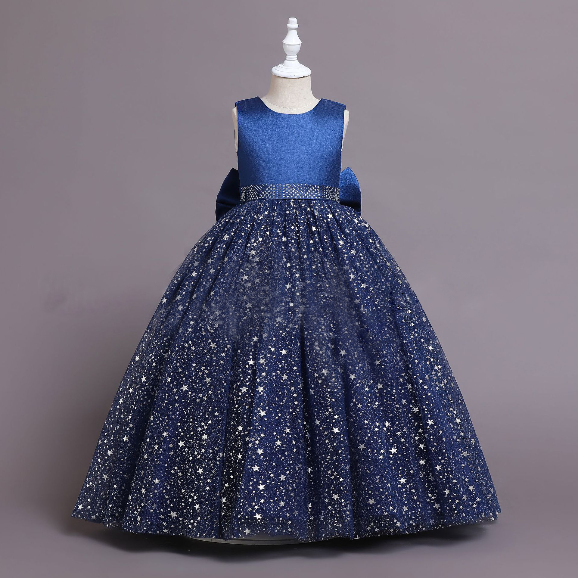 Elegant Princess Solid Color Sequins Bow Back Polyester Girls Dresses display picture 3