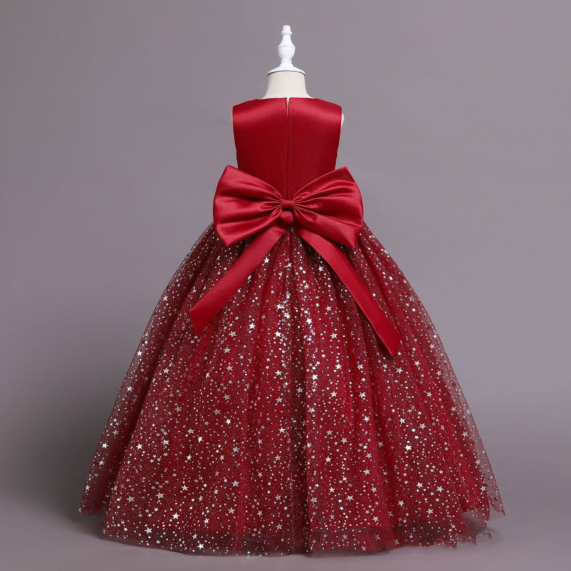 Elegant Princess Solid Color Sequins Bow Back Polyester Girls Dresses display picture 2