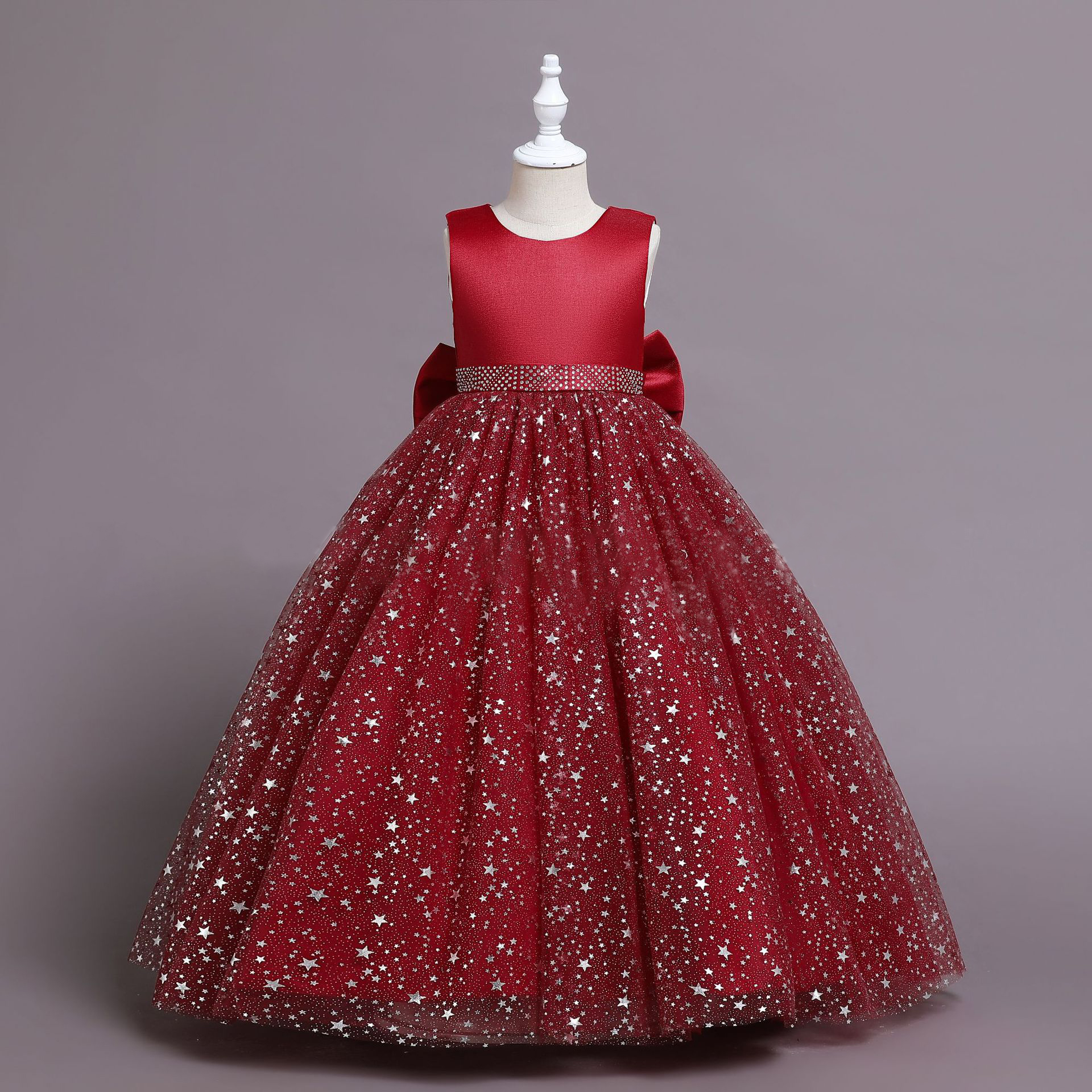 Elegant Princess Solid Color Sequins Bow Back Polyester Girls Dresses display picture 1
