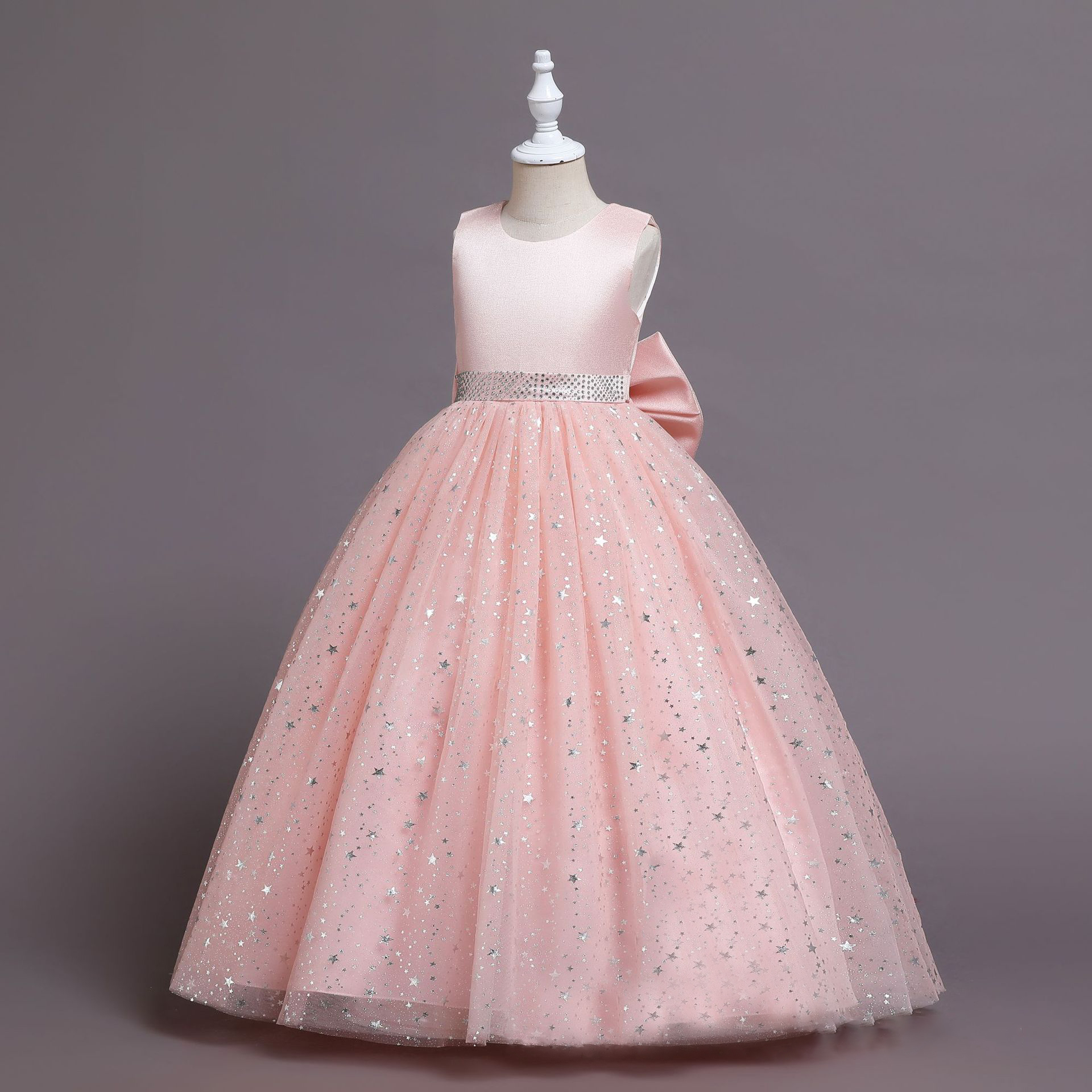 Elegant Princess Solid Color Sequins Bow Back Polyester Girls Dresses display picture 8