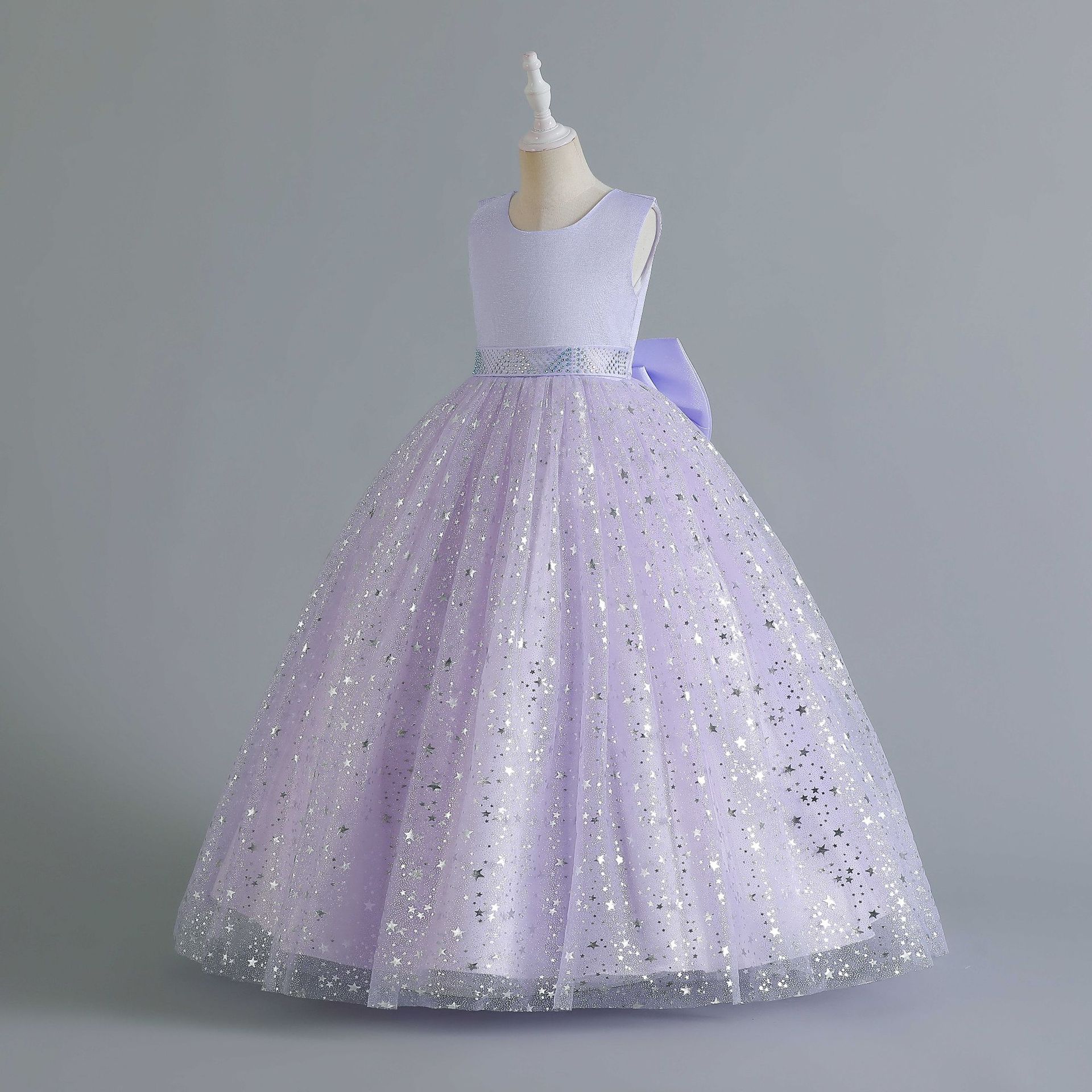 Elegant Princess Solid Color Sequins Bow Back Polyester Girls Dresses display picture 9