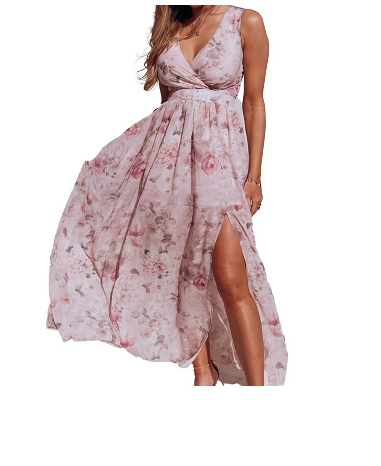 Women's Slit Dress Romantic V Neck Slit Sleeveless Flower Maxi Long Dress Holiday Travel display picture 2