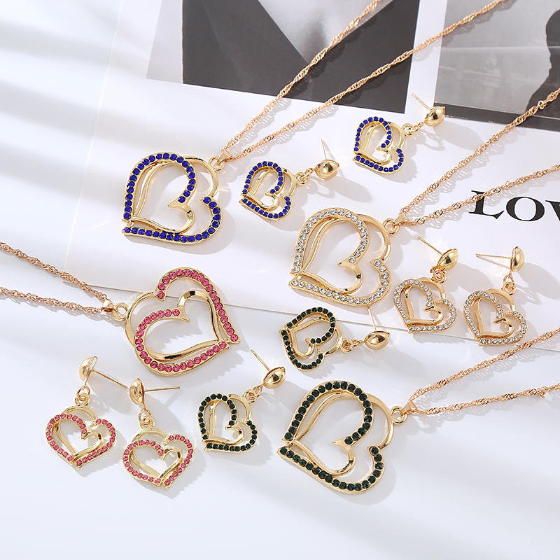 Elegant Luxurious Heart Shape Alloy Inlay Rhinestones Women's Earrings Necklace display picture 2