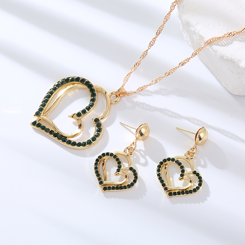 Elegant Luxurious Heart Shape Alloy Inlay Rhinestones Women's Earrings Necklace display picture 4
