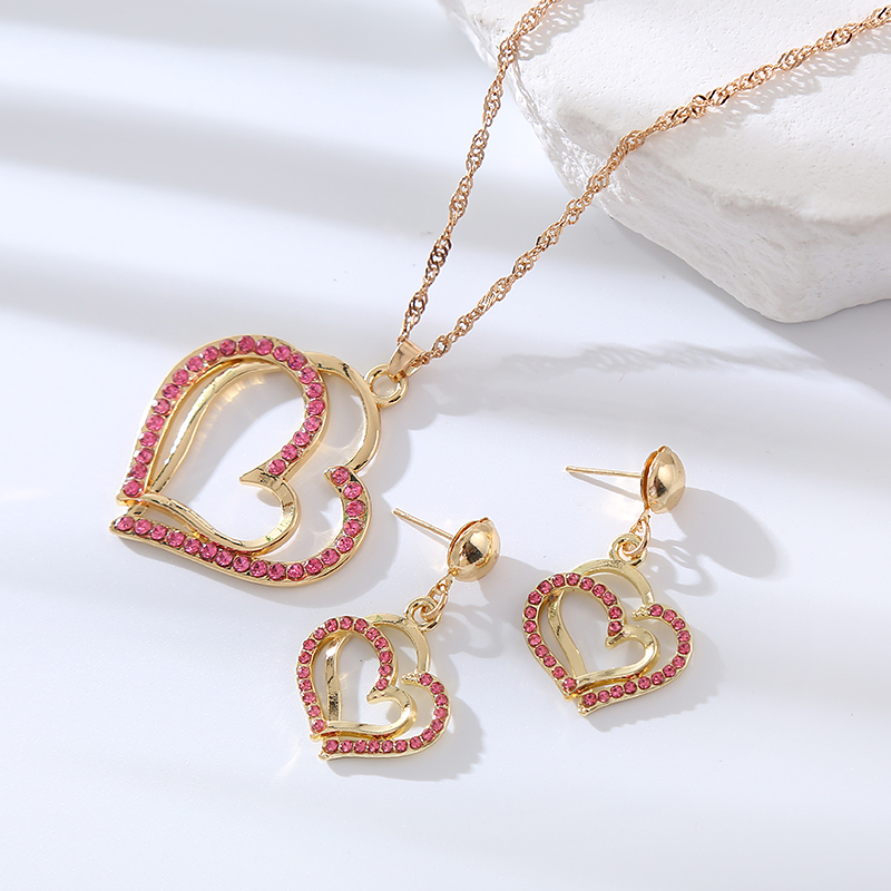 Elegant Luxurious Heart Shape Alloy Inlay Rhinestones Women's Earrings Necklace display picture 5