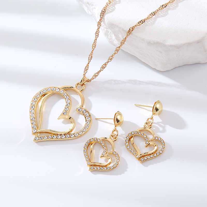 Elegant Luxurious Heart Shape Alloy Inlay Rhinestones Women's Earrings Necklace display picture 6