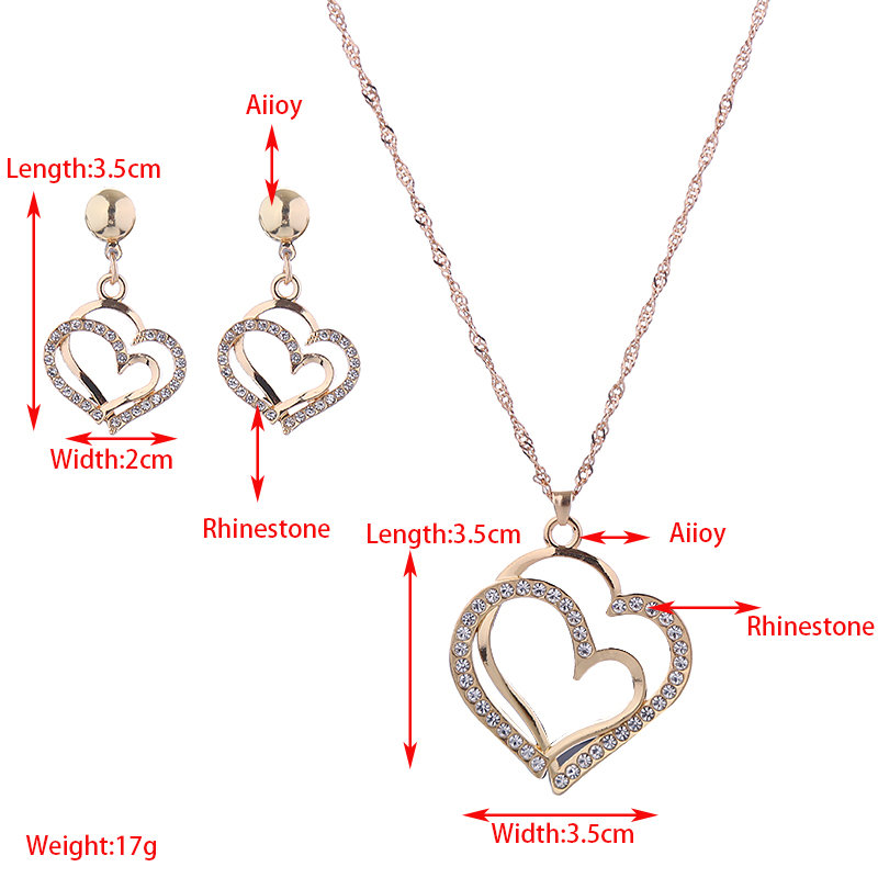 Elegant Luxurious Heart Shape Alloy Inlay Rhinestones Women's Earrings Necklace display picture 1