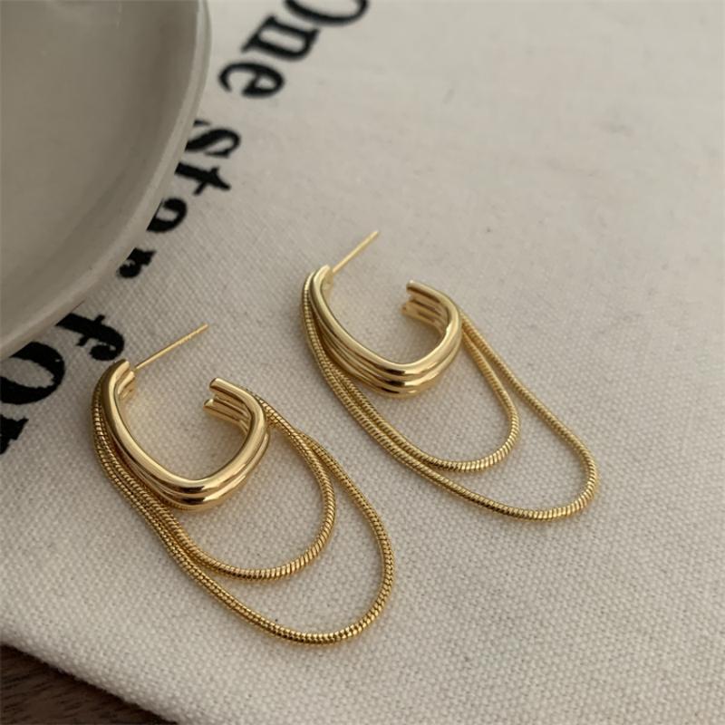 1 Pair Vintage Style Korean Style Solid Color Chain Alloy Drop Earrings display picture 5