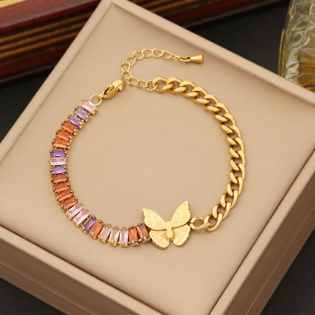Casual Simple Style Four Leaf Clover Devil'S Eye Butterfly Stainless Steel 18K Gold Plated Zircon Bracelets In Bulk display picture 4