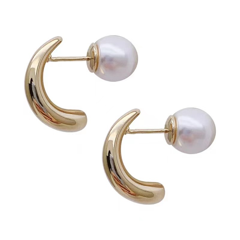 1 Pair Vintage Style Korean Style C Shape Inlay Alloy Pearl Ear Studs display picture 1