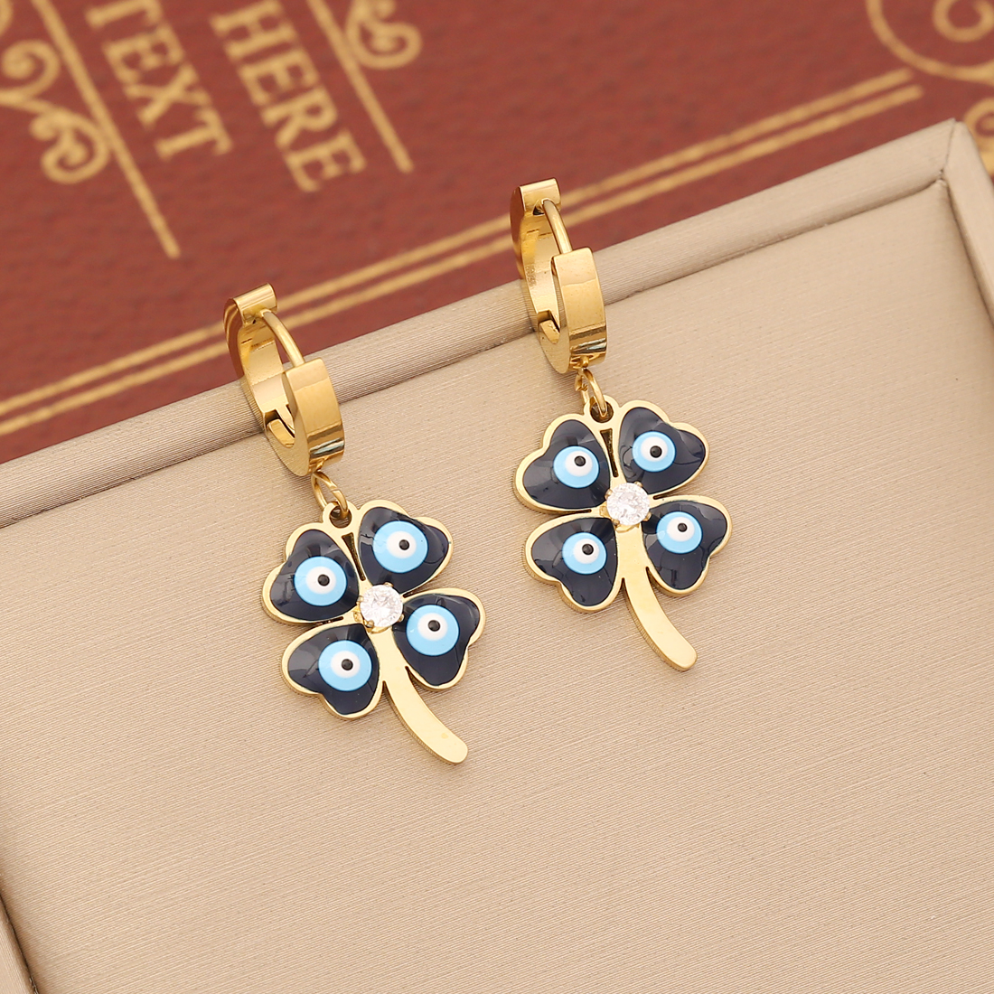 Stainless Steel 18K Gold Plated Casual Bohemian Enamel Plating Inlay Palm Eye Artificial Crystal Earrings Necklace display picture 10