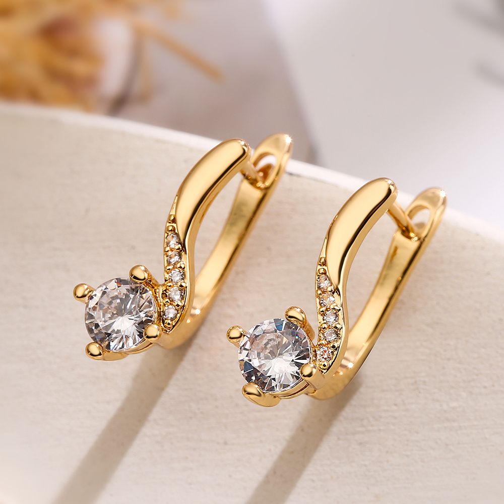 1 Pair Simple Style Commute Leaf Plating Inlay Copper Zircon 18k Gold Plated Earrings display picture 5