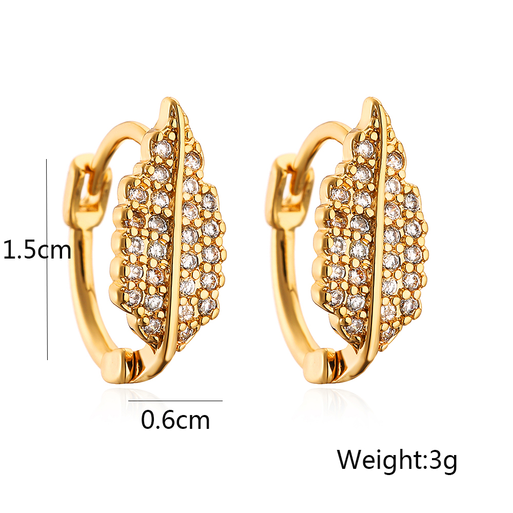 1 Pair Simple Style Commute Leaf Plating Inlay Copper Zircon 18k Gold Plated Earrings display picture 1