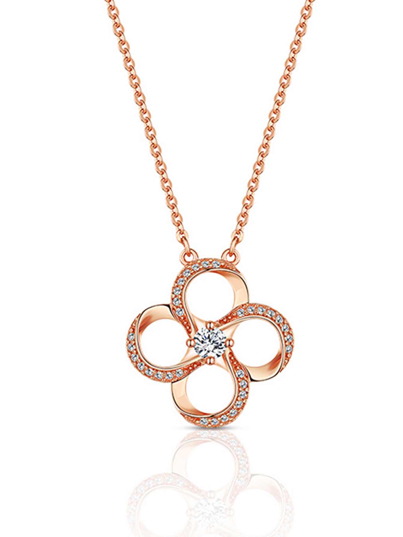 Lady Korean Style Four Leaf Clover Sterling Silver Rose Gold Plated Zircon Pendant Necklace In Bulk display picture 2