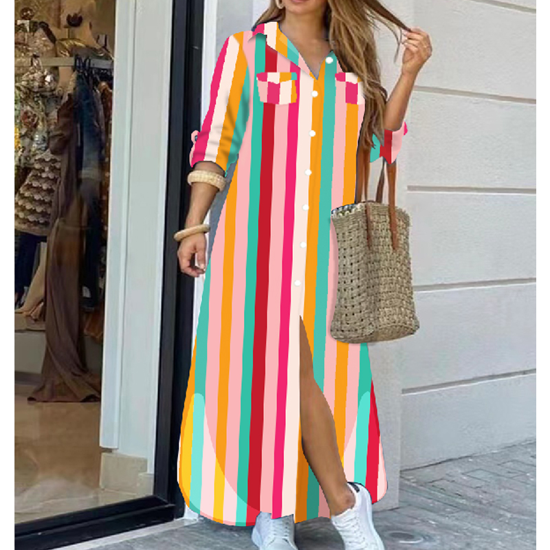 Women's Shirt Dress Casual Turndown Printing Long Sleeve Printing Maxi Long Dress Daily display picture 1