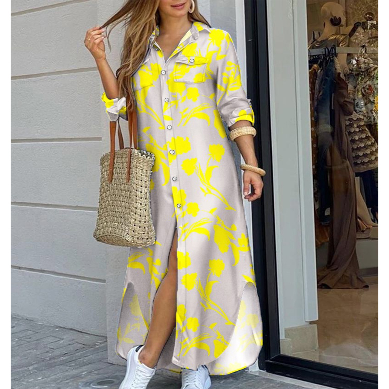 Women's Shirt Dress Casual Turndown Printing Long Sleeve Printing Maxi Long Dress Daily display picture 3